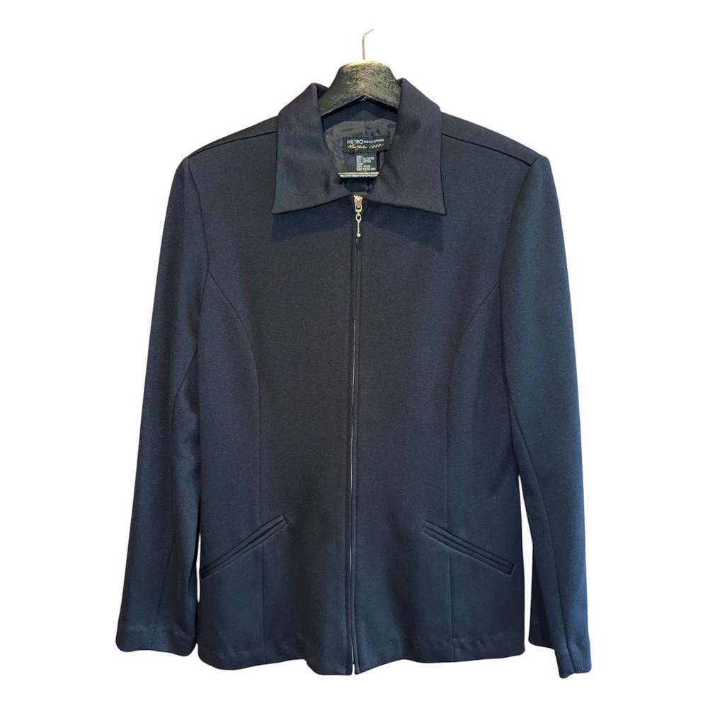 VTG Metro Collection New York Black Zip Up Jacket Womens 6 Career Minimalist 90s